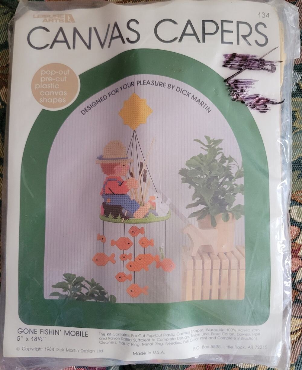 Leisure Arts Canvas Capers Gone Fishin' Mobile 3D #134 Needlepoint Kit Plastic
